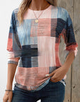 Women's Printed Round Neck Long Sleeve Top