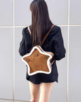 Suede Badge Five-pointed Star Backpack Vintage Furry Shoulder Bag