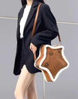 Suede Badge Five-pointed Star Backpack Vintage Furry Shoulder Bag