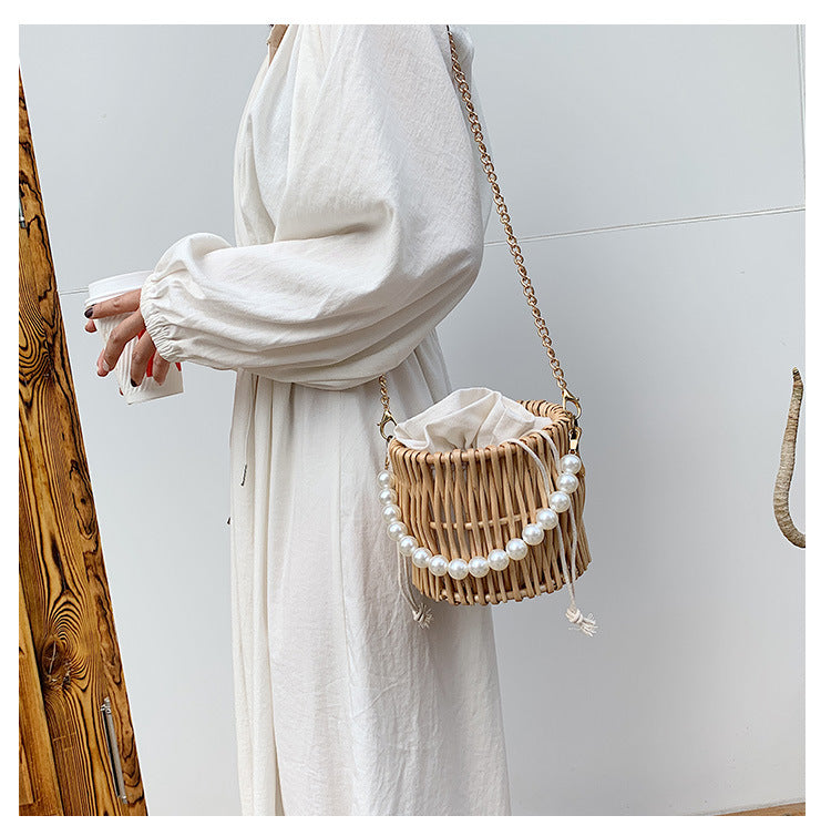 Elena Pearl Rattan Bag