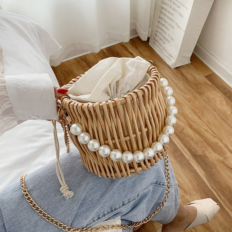 Elena Pearl Rattan Bag