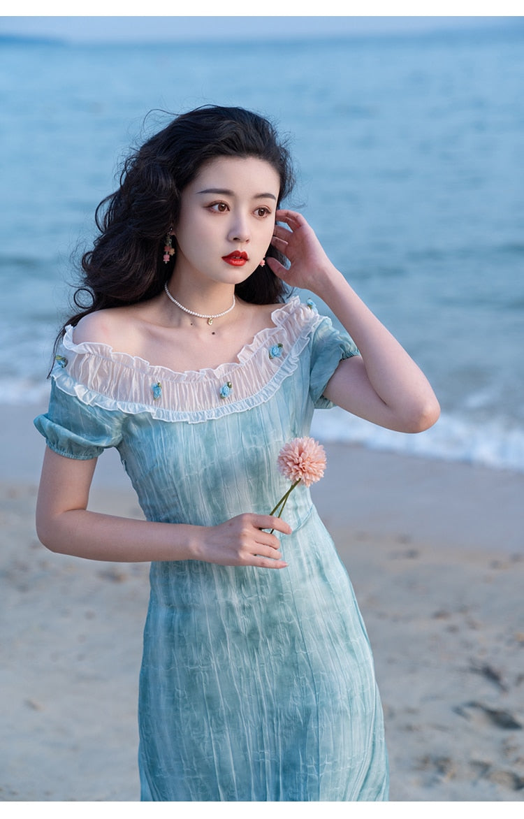 Goddess of Ocean Blue Midi Dress