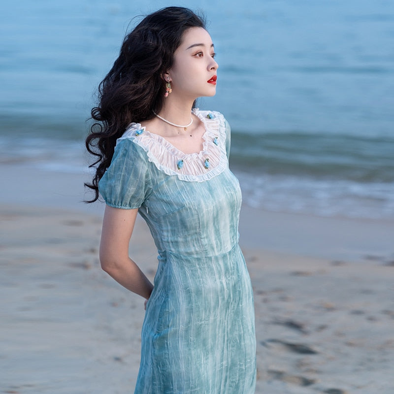 Goddess of Ocean Blue Midi Dress