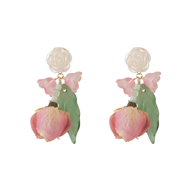 Rose-sprigged Dangle Earrings