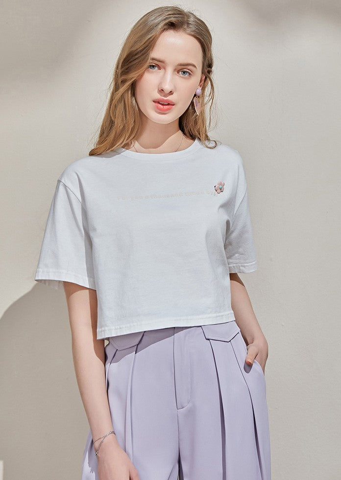 Little Cute Flower Pin Crop T-shirt