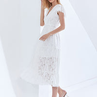 Dinner Out White Lace Midi Dress